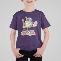 Funny Baseball Easter Bunny Graphic T Shirt For Kid Colorful Drip Egg Hunt Sports Mashup
