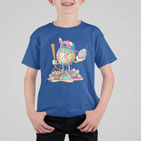 Funny Baseball Easter Bunny Graphic T Shirt For Kid Colorful Drip Egg Hunt Sports Mashup