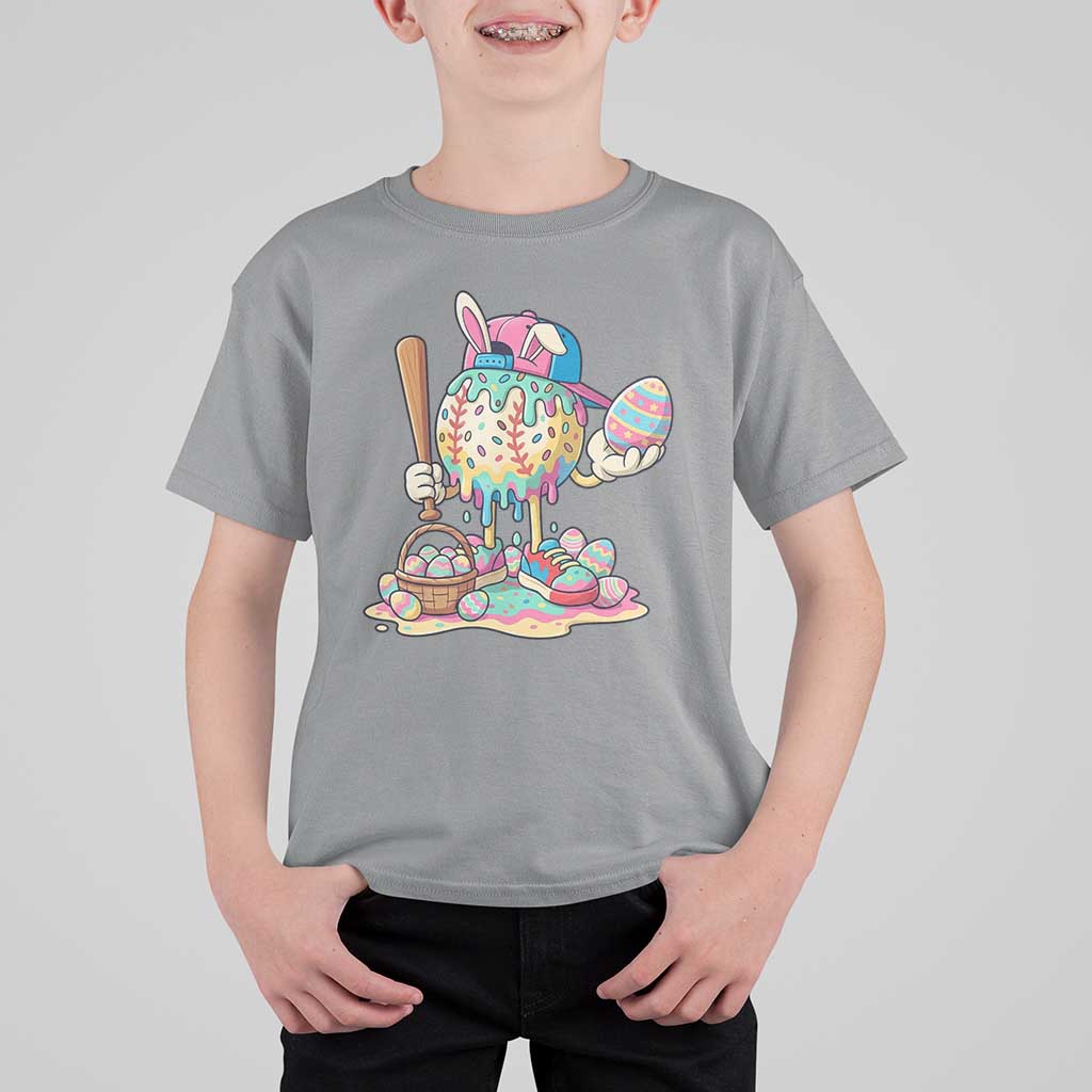 Funny Baseball Easter Bunny Graphic T Shirt For Kid Colorful Drip Egg Hunt Sports Mashup