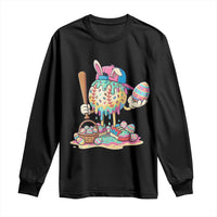 Funny Baseball Easter Bunny Graphic Long Sleeve Shirt Colorful Drip Egg Hunt Sports Mashup