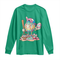 Funny Baseball Easter Bunny Graphic Long Sleeve Shirt Colorful Drip Egg Hunt Sports Mashup