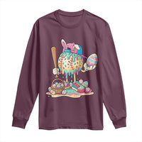 Funny Baseball Easter Bunny Graphic Long Sleeve Shirt Colorful Drip Egg Hunt Sports Mashup