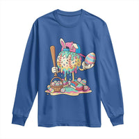 Funny Baseball Easter Bunny Graphic Long Sleeve Shirt Colorful Drip Egg Hunt Sports Mashup
