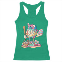 Funny Baseball Easter Bunny Graphic Racerback Tank Top Colorful Drip Egg Hunt Sports Mashup