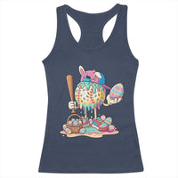 Funny Baseball Easter Bunny Graphic Racerback Tank Top Colorful Drip Egg Hunt Sports Mashup