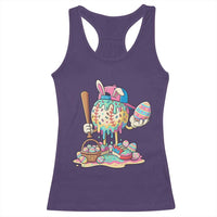 Funny Baseball Easter Bunny Graphic Racerback Tank Top Colorful Drip Egg Hunt Sports Mashup