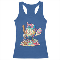 Funny Baseball Easter Bunny Graphic Racerback Tank Top Colorful Drip Egg Hunt Sports Mashup
