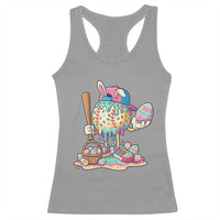 Funny Baseball Easter Bunny Graphic Racerback Tank Top Colorful Drip Egg Hunt Sports Mashup