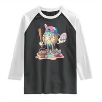 Funny Baseball Easter Bunny Graphic Raglan Shirt Colorful Drip Egg Hunt Sports Mashup