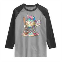 Funny Baseball Easter Bunny Graphic Raglan Shirt Colorful Drip Egg Hunt Sports Mashup