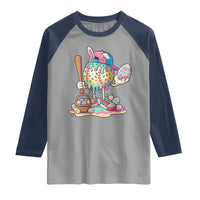 Funny Baseball Easter Bunny Graphic Raglan Shirt Colorful Drip Egg Hunt Sports Mashup