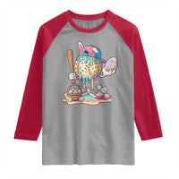 Funny Baseball Easter Bunny Graphic Raglan Shirt Colorful Drip Egg Hunt Sports Mashup