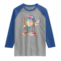 Funny Baseball Easter Bunny Graphic Raglan Shirt Colorful Drip Egg Hunt Sports Mashup