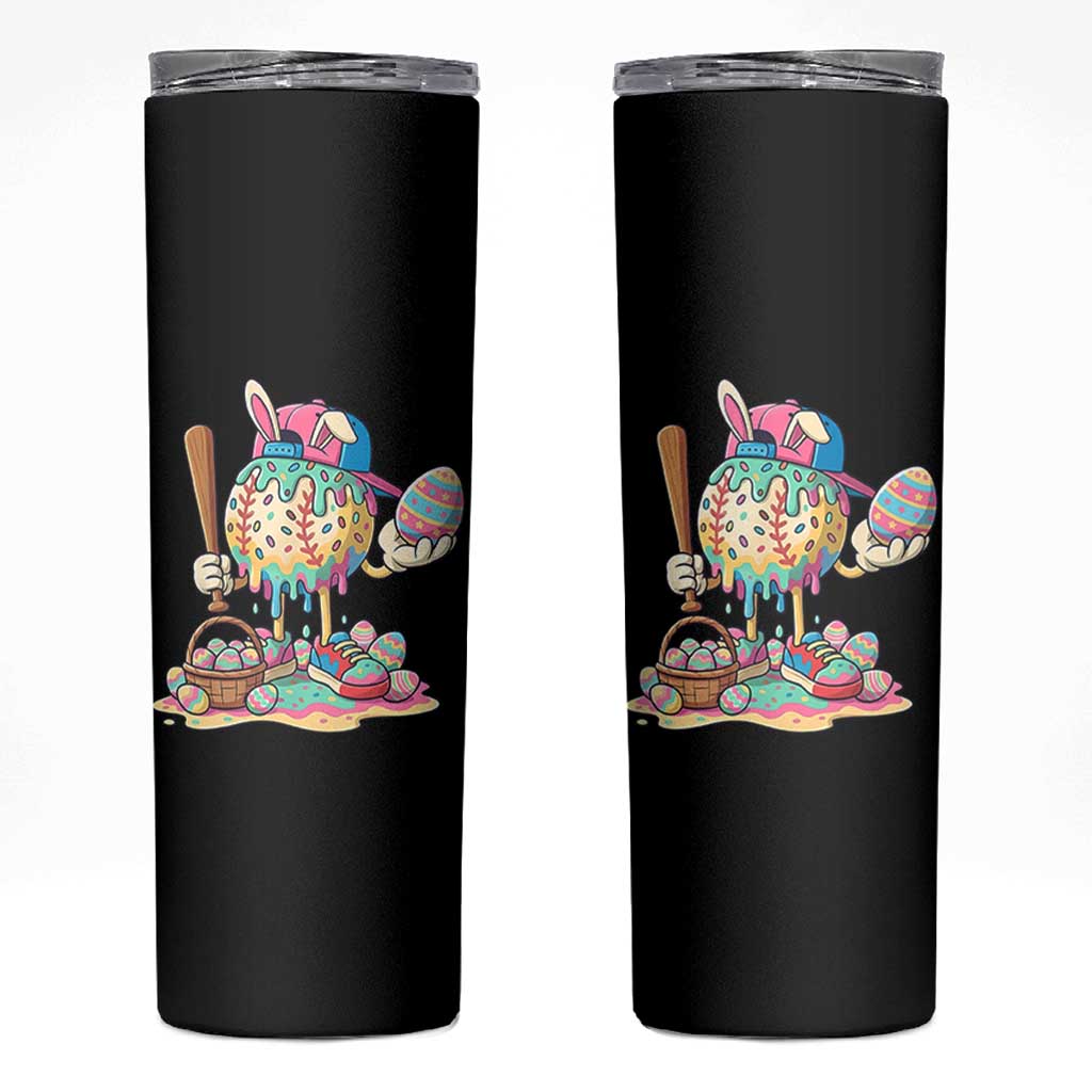 Funny Baseball Easter Bunny Graphic Skinny Tumbler Colorful Drip Egg Hunt Sports Mashup