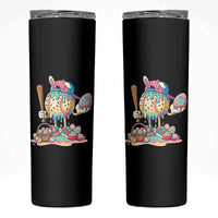 Funny Baseball Easter Bunny Graphic Skinny Tumbler Colorful Drip Egg Hunt Sports Mashup