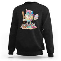 Funny Baseball Easter Bunny Graphic Sweatshirt Colorful Drip Egg Hunt Sports Mashup