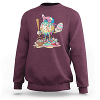 Funny Baseball Easter Bunny Graphic Sweatshirt Colorful Drip Egg Hunt Sports Mashup