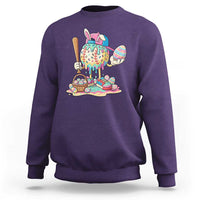Funny Baseball Easter Bunny Graphic Sweatshirt Colorful Drip Egg Hunt Sports Mashup