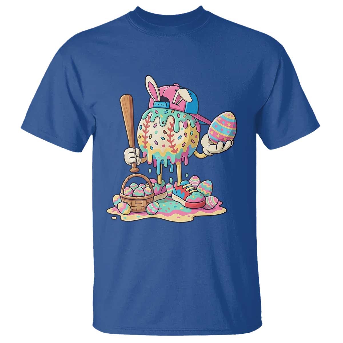 Funny Baseball Easter Bunny Graphic T Shirt Colorful Drip Egg Hunt Sports Mashup