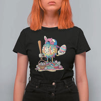 Funny Baseball Easter Bunny Graphic T Shirt For Women Colorful Drip Egg Hunt Sports Mashup