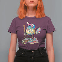 Funny Baseball Easter Bunny Graphic T Shirt For Women Colorful Drip Egg Hunt Sports Mashup