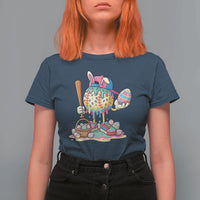 Funny Baseball Easter Bunny Graphic T Shirt For Women Colorful Drip Egg Hunt Sports Mashup