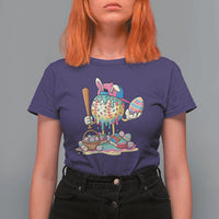 Funny Baseball Easter Bunny Graphic T Shirt For Women Colorful Drip Egg Hunt Sports Mashup