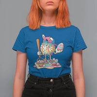 Funny Baseball Easter Bunny Graphic T Shirt For Women Colorful Drip Egg Hunt Sports Mashup