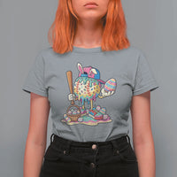 Funny Baseball Easter Bunny Graphic T Shirt For Women Colorful Drip Egg Hunt Sports Mashup