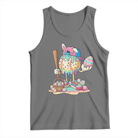 Funny Baseball Easter Bunny Graphic Tank Top Colorful Drip Egg Hunt Sports Mashup