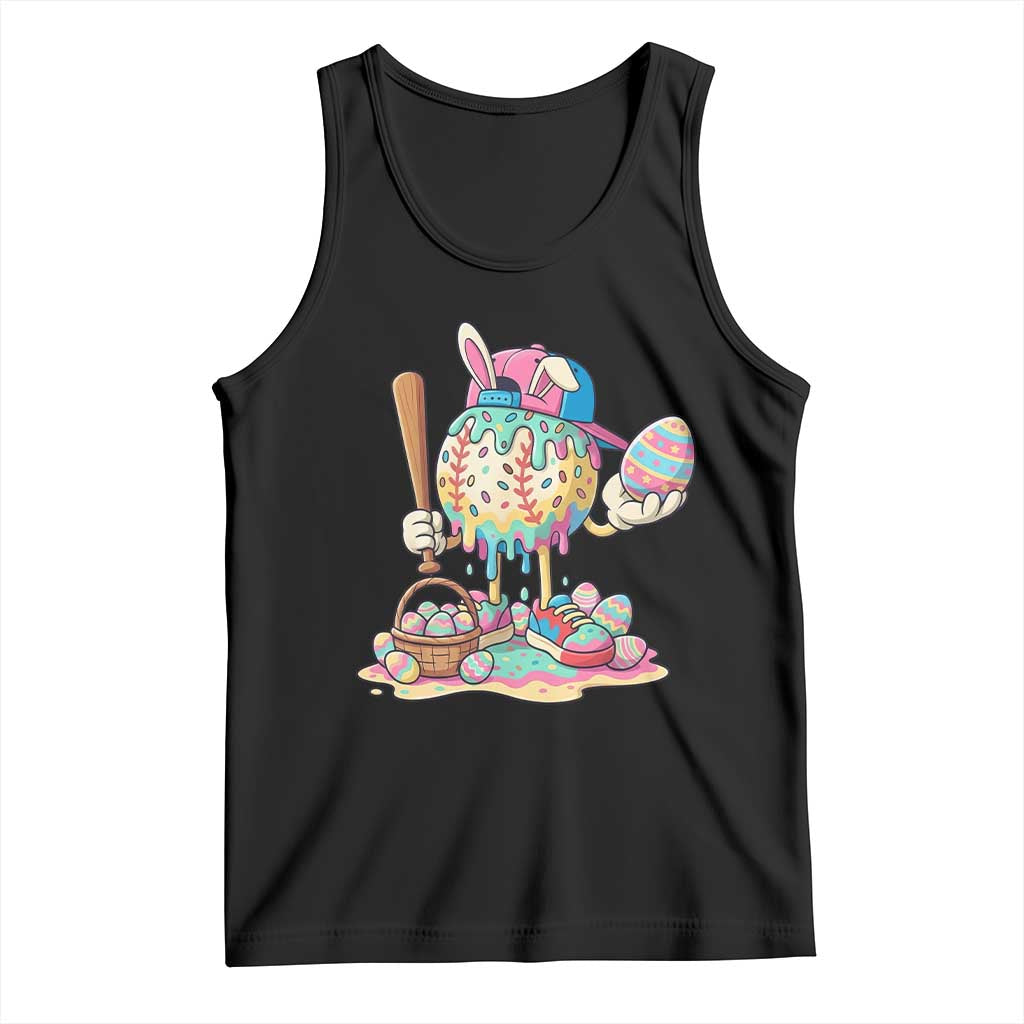 Funny Baseball Easter Bunny Graphic Tank Top Colorful Drip Egg Hunt Sports Mashup