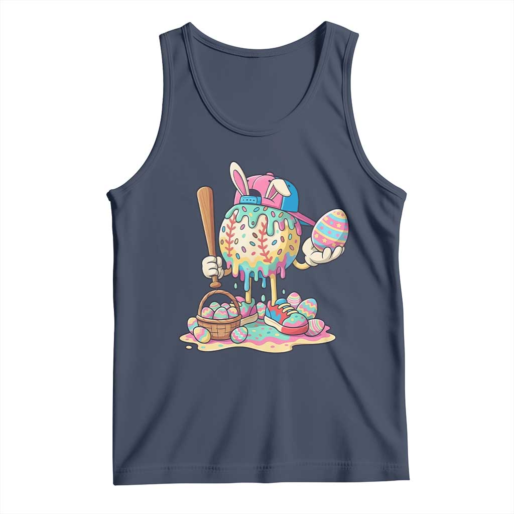 Funny Baseball Easter Bunny Graphic Tank Top Colorful Drip Egg Hunt Sports Mashup