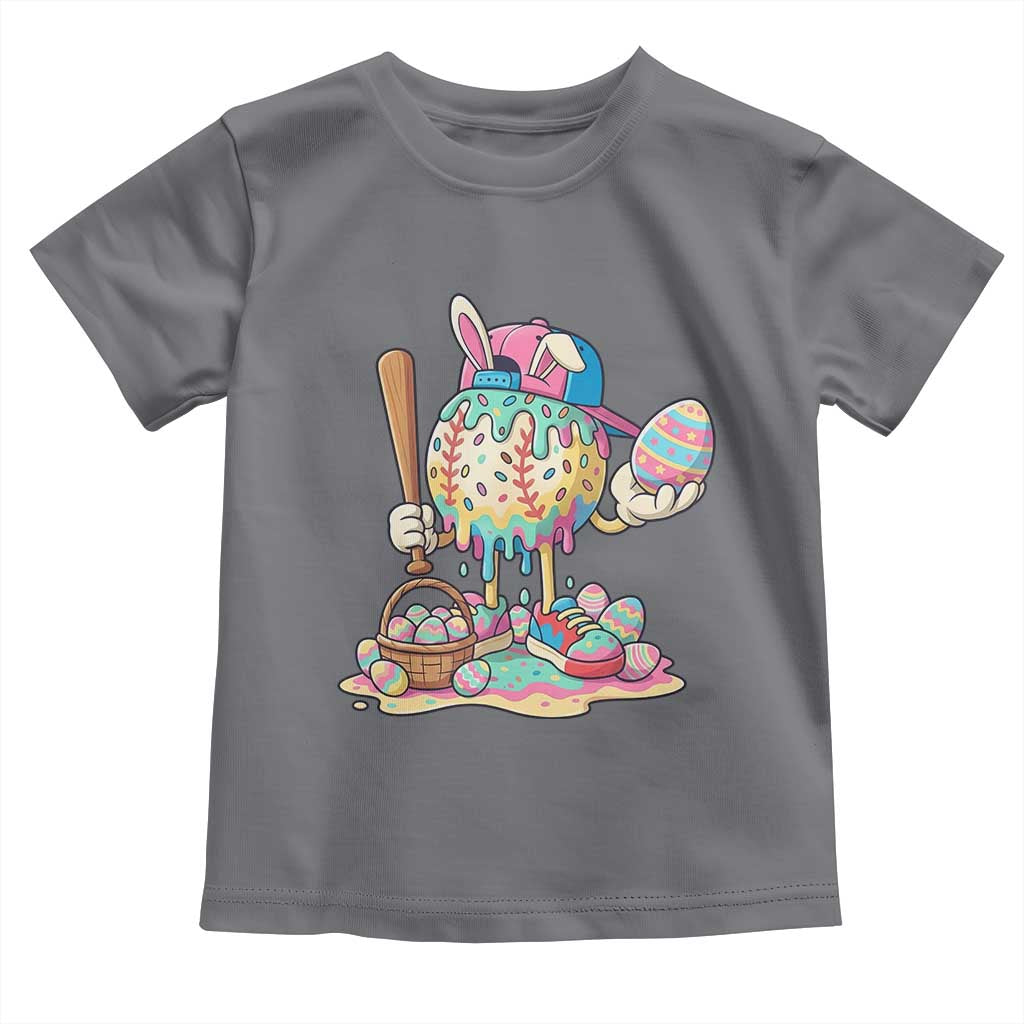 Funny Baseball Easter Bunny Graphic Toddler T Shirt Colorful Drip Egg Hunt Sports Mashup