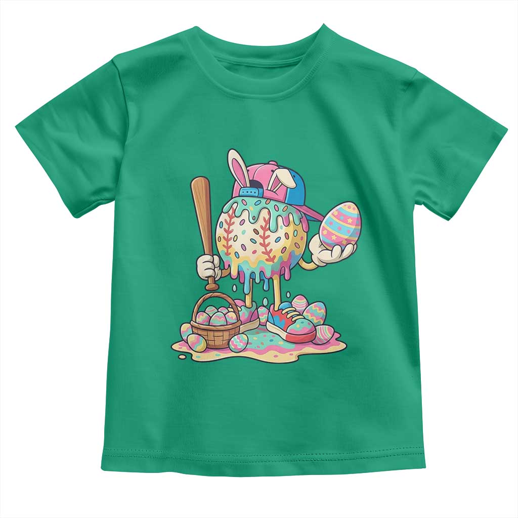 Funny Baseball Easter Bunny Graphic Toddler T Shirt Colorful Drip Egg Hunt Sports Mashup