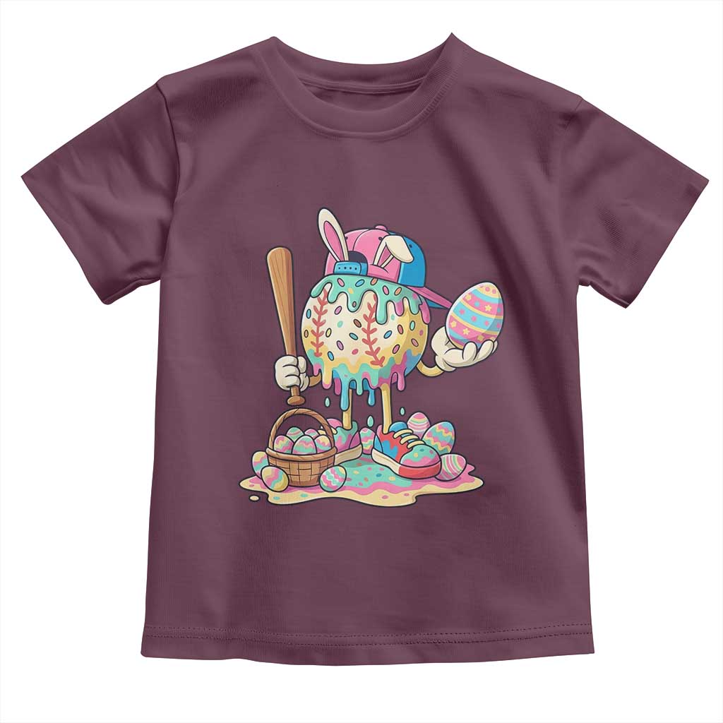 Funny Baseball Easter Bunny Graphic Toddler T Shirt Colorful Drip Egg Hunt Sports Mashup