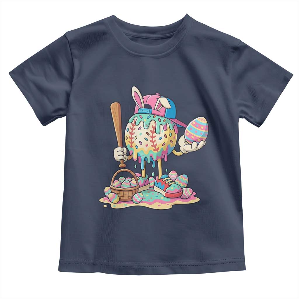 Funny Baseball Easter Bunny Graphic Toddler T Shirt Colorful Drip Egg Hunt Sports Mashup