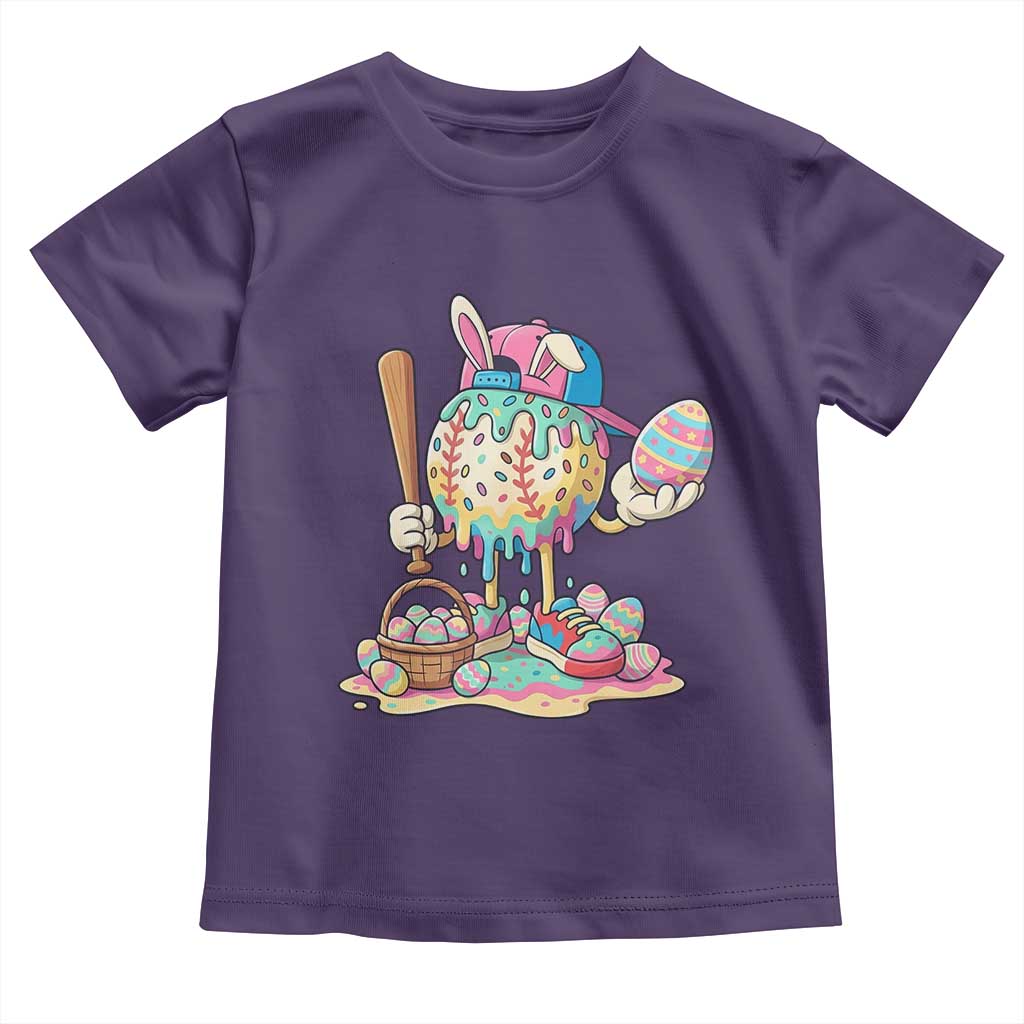 Funny Baseball Easter Bunny Graphic Toddler T Shirt Colorful Drip Egg Hunt Sports Mashup