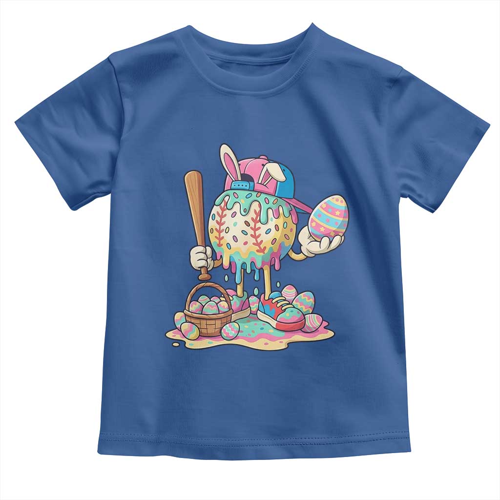 Funny Baseball Easter Bunny Graphic Toddler T Shirt Colorful Drip Egg Hunt Sports Mashup