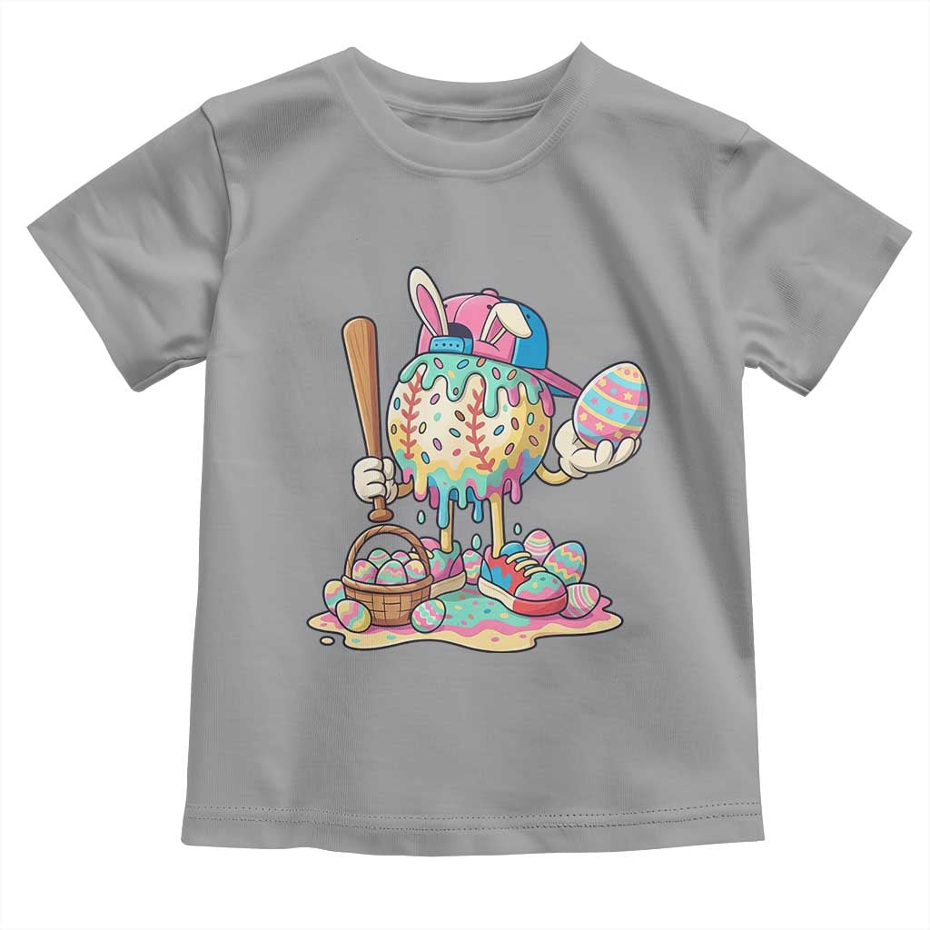 Funny Baseball Easter Bunny Graphic Toddler T Shirt Colorful Drip Egg Hunt Sports Mashup