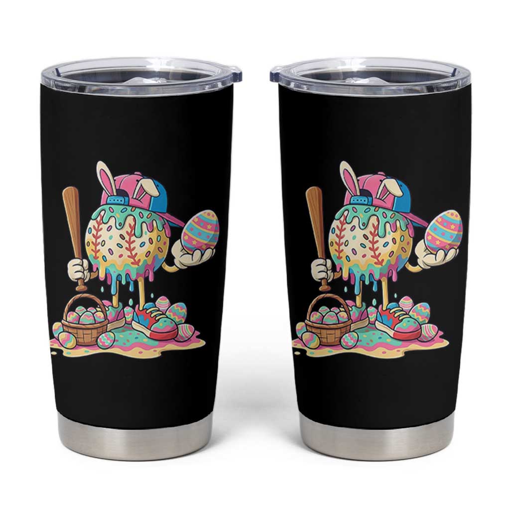 Funny Baseball Easter Bunny Graphic Tumbler Cup Colorful Drip Egg Hunt Sports Mashup