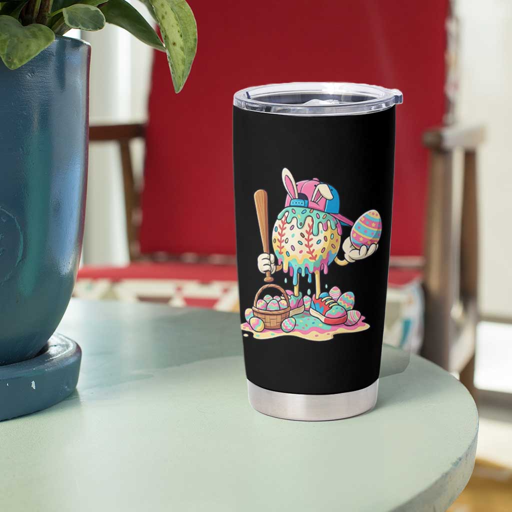 Funny Baseball Easter Bunny Graphic Tumbler Cup Colorful Drip Egg Hunt Sports Mashup