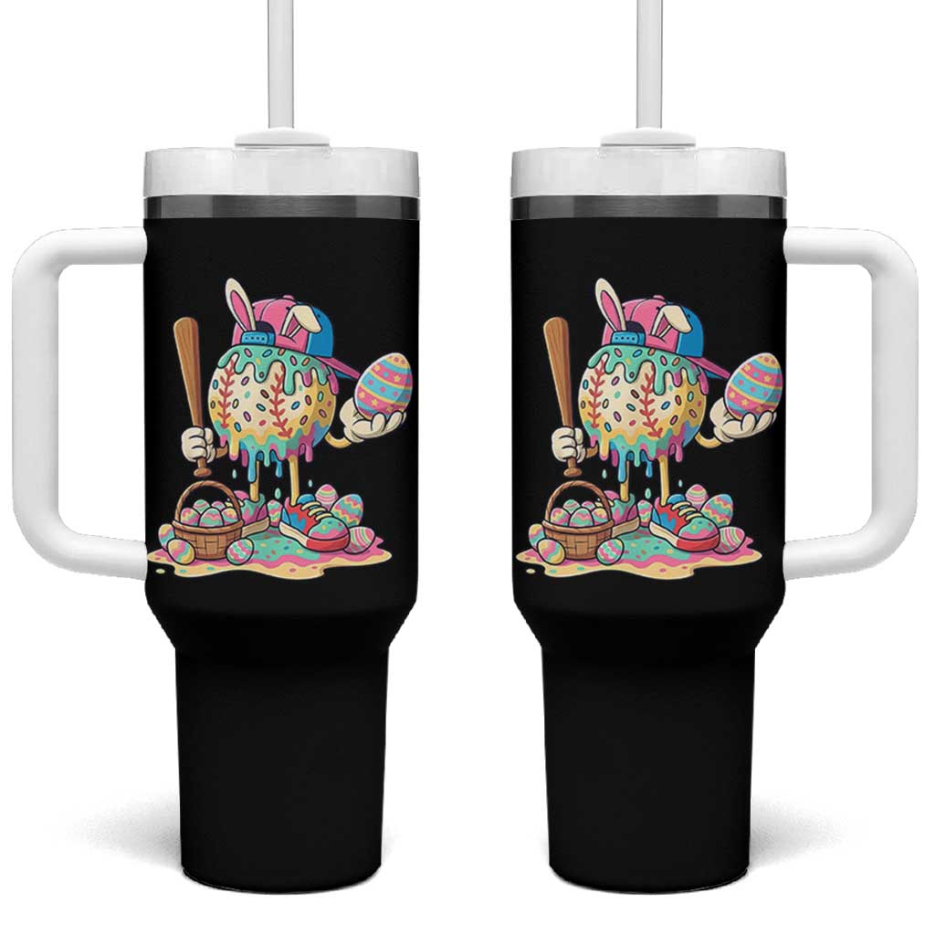 Funny Baseball Easter Bunny Graphic Tumbler With Handle Colorful Drip Egg Hunt Sports Mashup