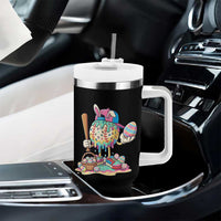 Funny Baseball Easter Bunny Graphic Tumbler With Handle Colorful Drip Egg Hunt Sports Mashup