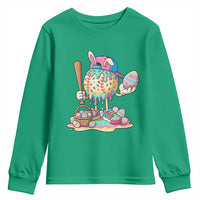 Funny Baseball Easter Bunny Graphic Youth Sweatshirt Colorful Drip Egg Hunt Sports Mashup