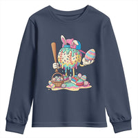 Funny Baseball Easter Bunny Graphic Youth Sweatshirt Colorful Drip Egg Hunt Sports Mashup