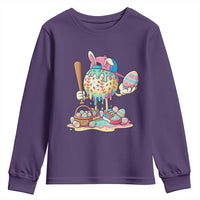 Funny Baseball Easter Bunny Graphic Youth Sweatshirt Colorful Drip Egg Hunt Sports Mashup
