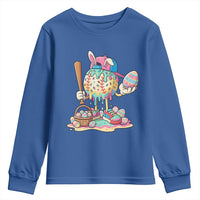 Funny Baseball Easter Bunny Graphic Youth Sweatshirt Colorful Drip Egg Hunt Sports Mashup