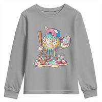 Funny Baseball Easter Bunny Graphic Youth Sweatshirt Colorful Drip Egg Hunt Sports Mashup