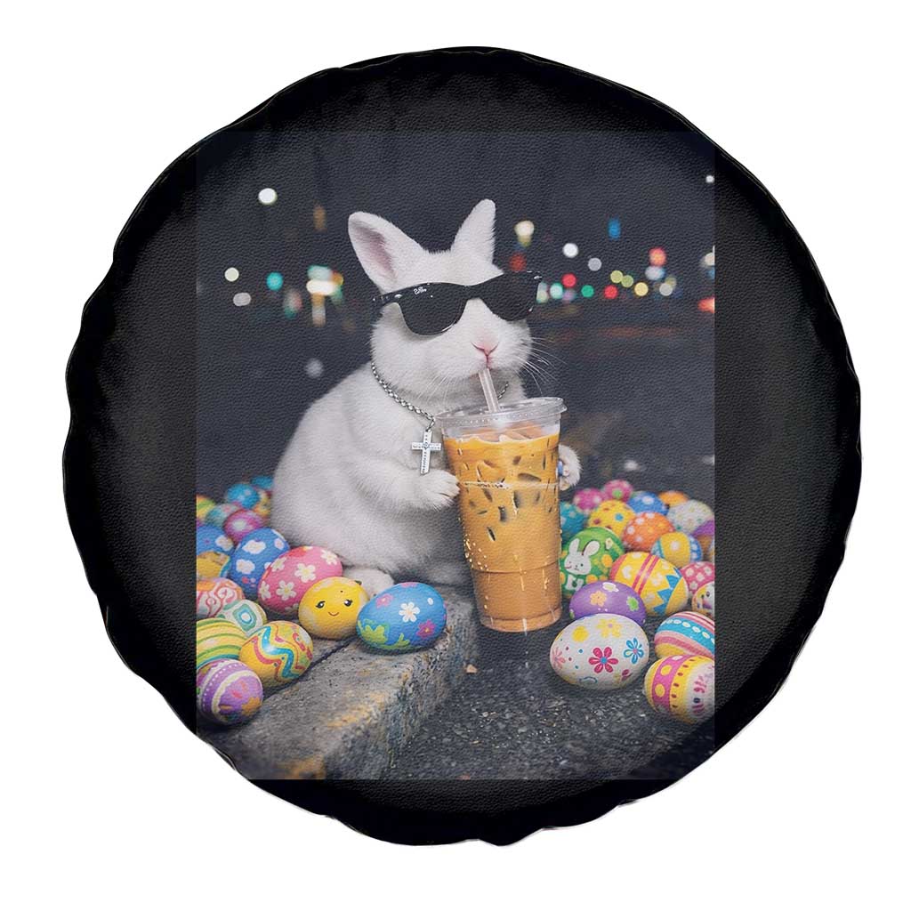 Cool Easter Bunny Drinking Iced Coffee Graphic Spare Tire Cover Funny Sunglasses Rabbit Spring Aesthetic