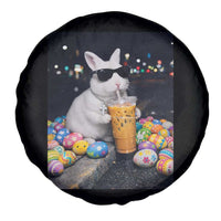 Cool Easter Bunny Drinking Iced Coffee Graphic Spare Tire Cover Funny Sunglasses Rabbit Spring Aesthetic